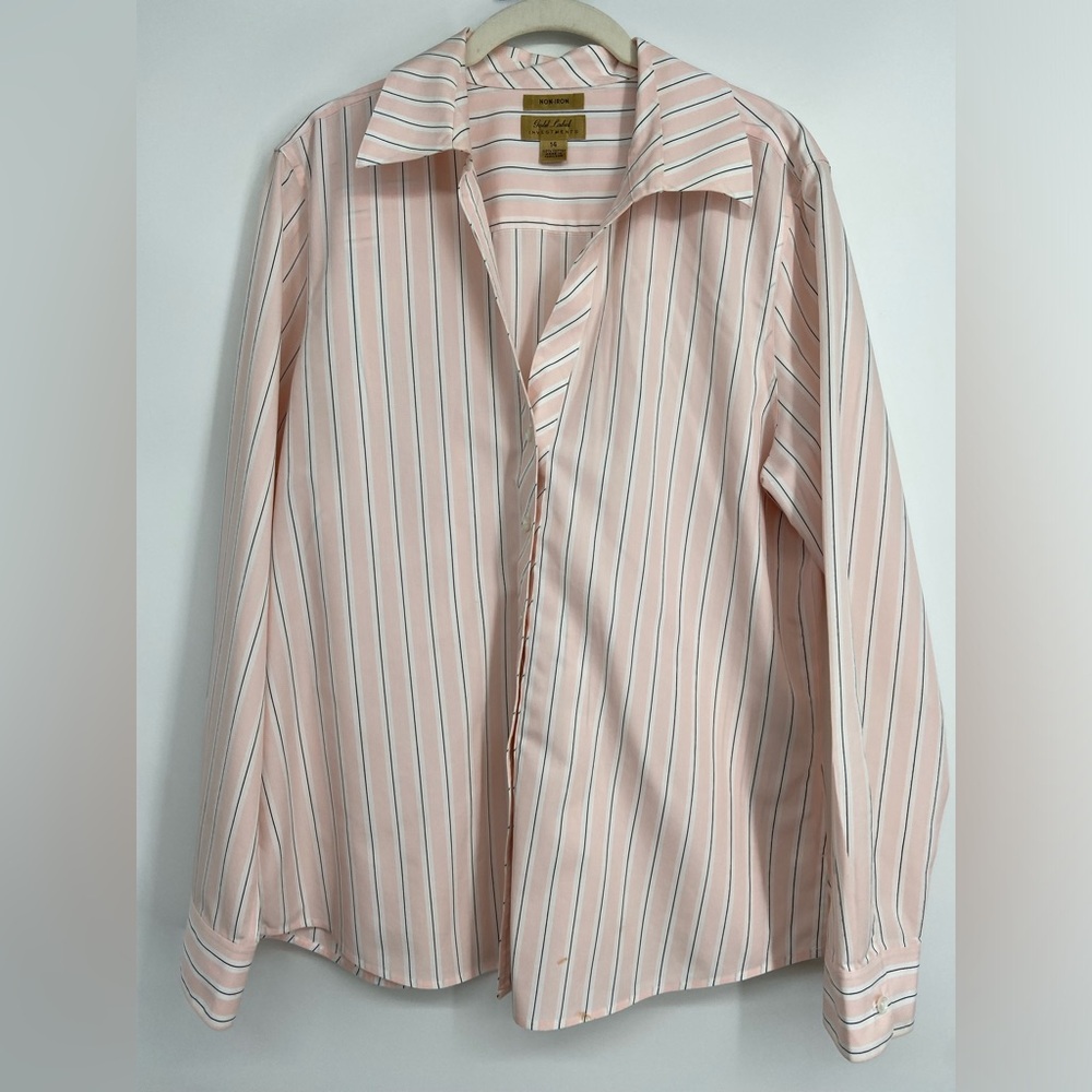 Gold Label Investments Non Iron‎ Button Down Shirt, Pink Stripes, size 14